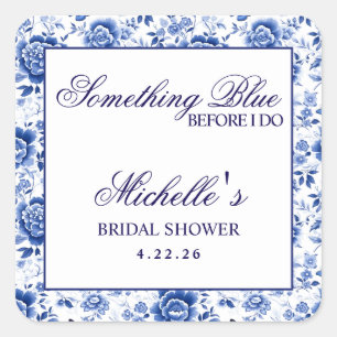 Sticker Carré Something Blue Before I Do Floral Bridal Shower 