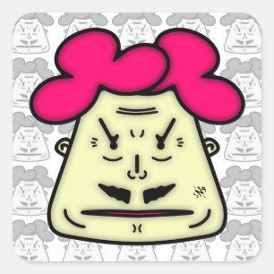 Sticker Carré Son visage de dessin animé Mustache v1-1