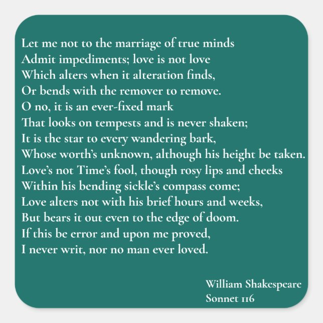 Sticker Carré Sonnet 116Laissez-moi ne pas parler du mariage des (Devant)