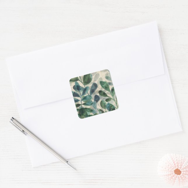 Sticker Carré Sophistication verdoyante - Feuilles tropicaux (Enveloppe)
