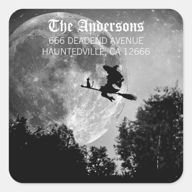 Sticker Carré Sorcière éffrayante sur la Pleine lune de chambre  (Devant)