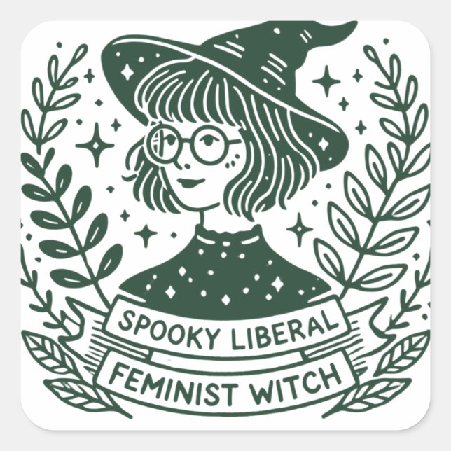 Sticker Carré Sorcière féministe libérale éffrayante (Devant)