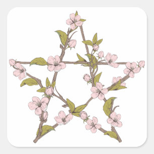 Sticker Carré Sorcière florissante de fleurs de pentagramme