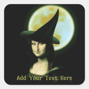 Sticker Carré Sorcière Mona Lisa Halloween pleine lune