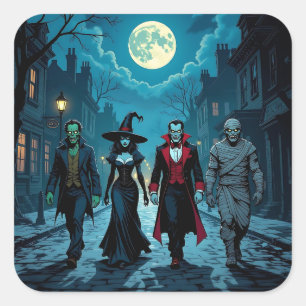 Sticker Carré Sorcière, Vampire, Dracula et la fête d'Halloween 