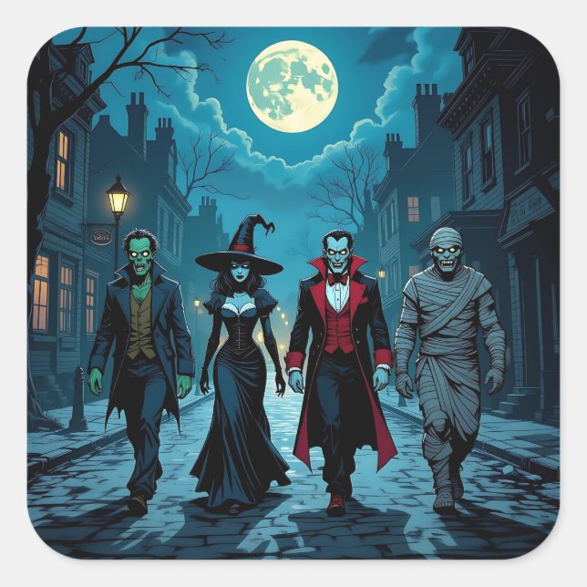 Sticker Carré Sorcière, Vampire, Dracula et la fête d'Halloween  (Devant)