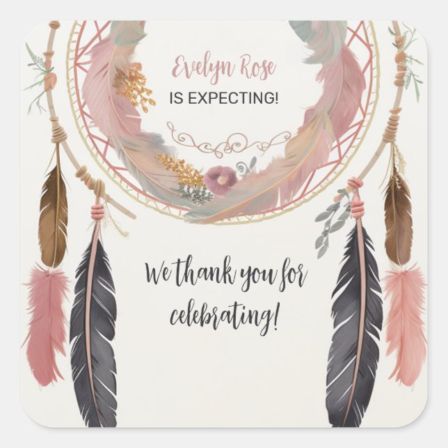 Sticker Carré Sote Boho Dreamcatcher Baby shower Party (Devant)
