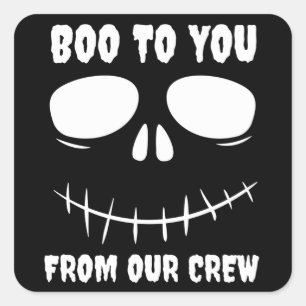Sticker Carré Souriant Fantôme Visage Drôle Halloween Enfants 