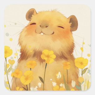 Sticker Carré Sourire Mignon de Capybara