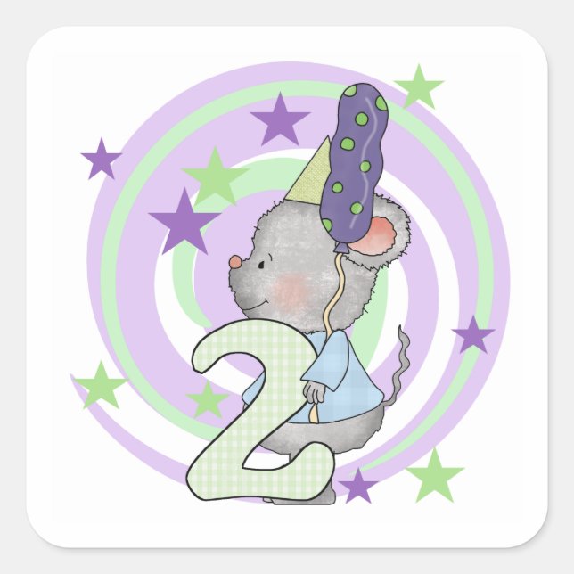 Sticker Carré Souris 2e anniversaire T-shirts et cadeaux (Devant)