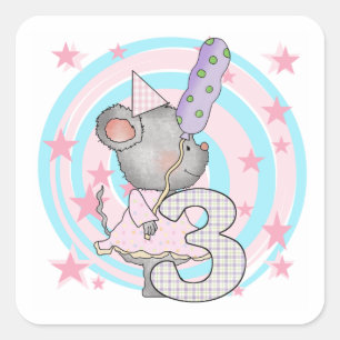 Sticker Carré Souris 3e anniversaire T-shirts et cadeaux