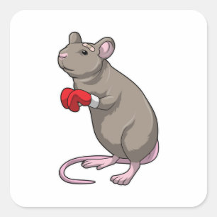 Sticker Carré Souris à Boxing avec gants de Boxing