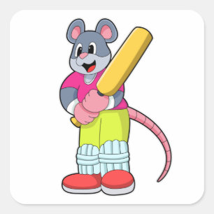 Sticker Carré Souris au cricket avec chauve-souris de cricket