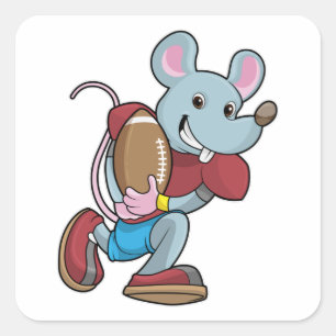 Sticker Carré Souris au football avec équipement