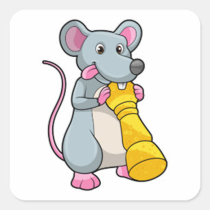 Sticker Carré Souris aux échecs avec pièce d'échecs Pawn