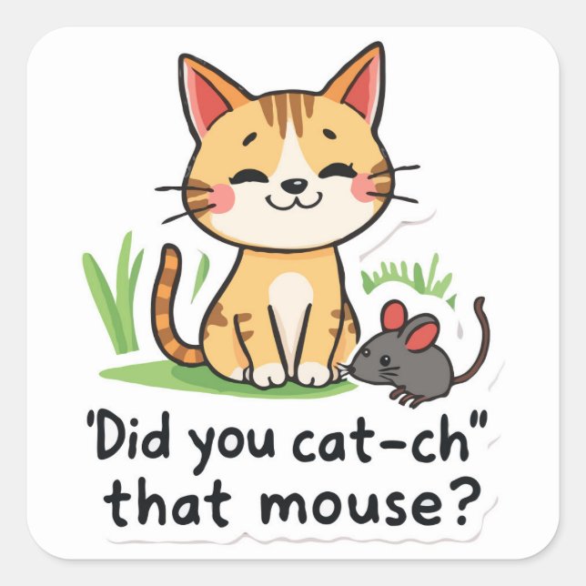 Sticker Carré Souris Clever Cat - Drôle et mignonne (Devant)