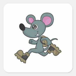 Sticker Carré Souris comme coureur avec sac à dos