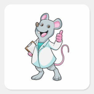 Sticker Carré Souris comme docteur avec manteau de docteur