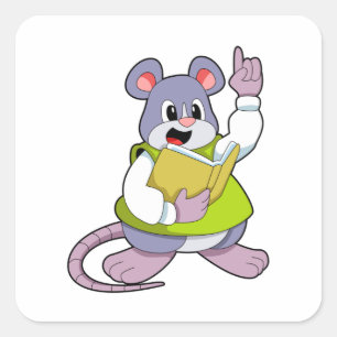 Sticker Carré Souris comme enseignant avec livre