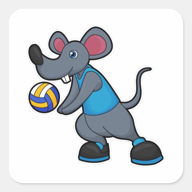 Sticker Carré Souris comme joueur de volleyball avec volleyball (Devant)