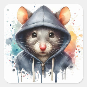 Sticker Carré Souris d'aquarelle en bleu gris Sweat - shirt à ca