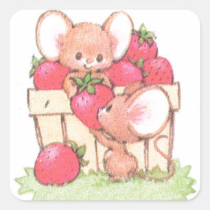 Sticker Carré Souris d'atelier de fraise d'été de ressort