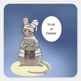 Sticker Carré Souris de momie d'Halloween à la baguette ou au fr