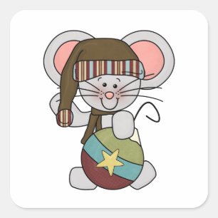 Sticker Carré Souris de Noël avec l'ornement