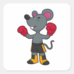 Sticker Carré Souris en boîte avec gants de boxe