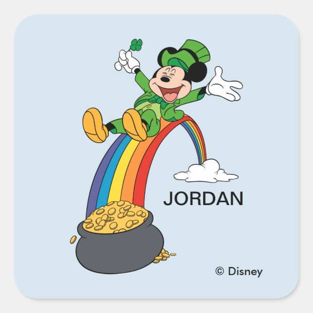 Sticker Carré Souris Mickey| Saint Patrick's Day - Pot of Gold (Devant)