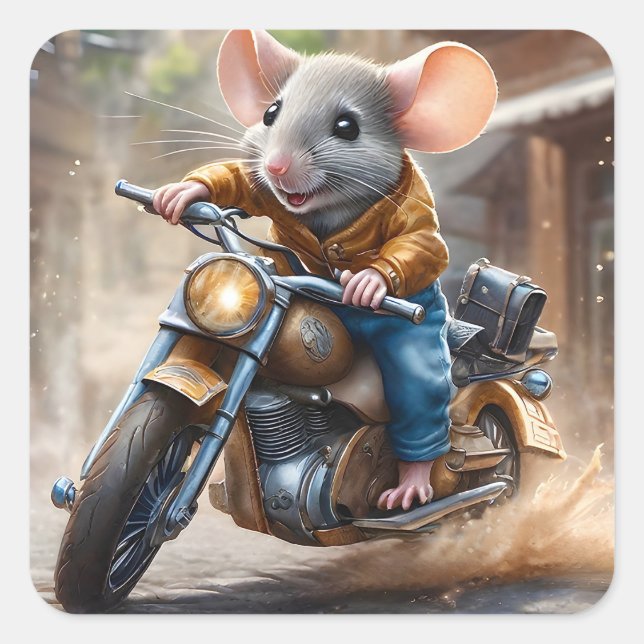 Sticker Carré Souris mignonne à vélo (Devant)