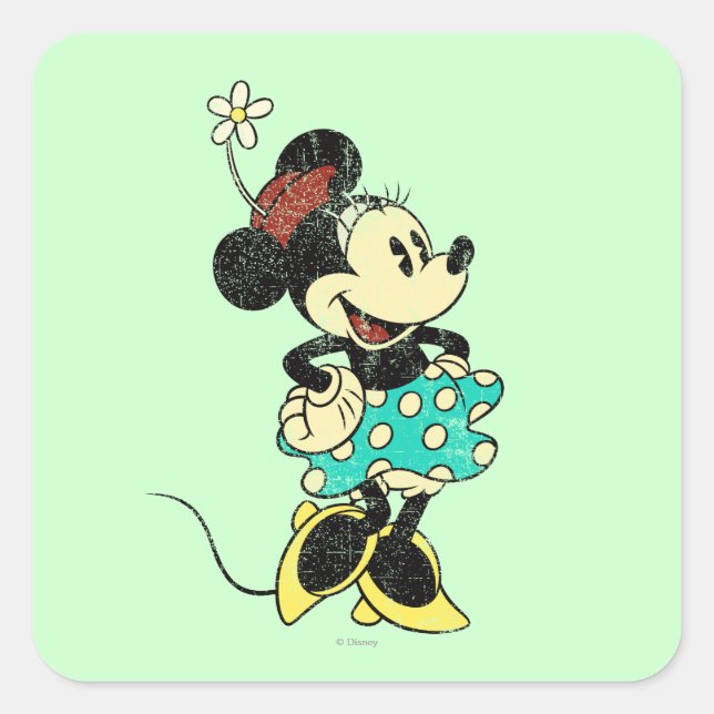 Sticker Carré Souris Minnie Classique Vintage (Devant)