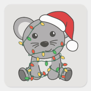 Sticker Carré Souris Noël Animaux d'hiver Souris de vacances