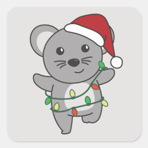 Sticker Carré Souris Noël Animaux d'hiver Souris de vacances