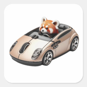 Sticker Carré Souris PC hybride - avec pilote Panda rouge 03.