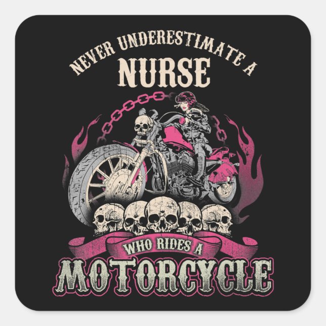 Sticker Carré Sous-estimer l'infirmière qui conduit le moto moto (Devant)