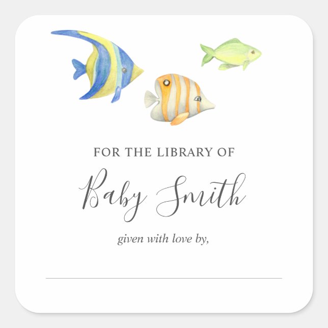 Sticker Carré Sous la bibliothèque du Baby shower de poissons de (Devant)