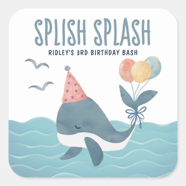 Sticker Carré Sous la mer | Balloons baleines Anniversaire de en (Devant)