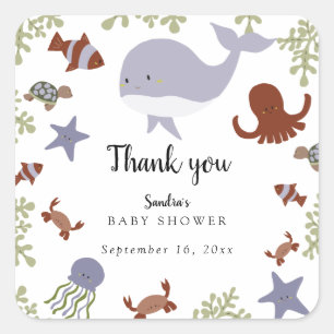 Sticker Carré Sous le Baby shower marin Cute Custom Kawaii