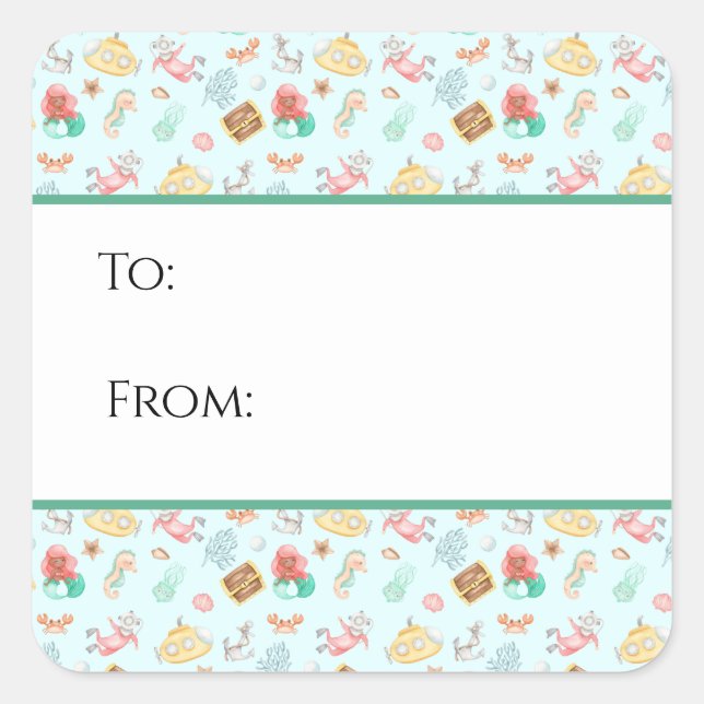 Sticker Carré Sous l'étiquette Cadeau de mer (Devant)