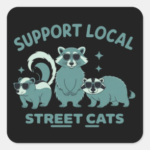 Sticker Carré Soutenir le chat de rue local raton laveur opossum
