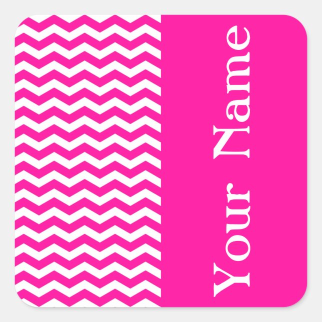 Sticker Carré South Beach Pink Wave Chevron avec nom (Devant)