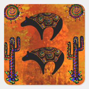 Sticker Carré Southwestern Bear Art