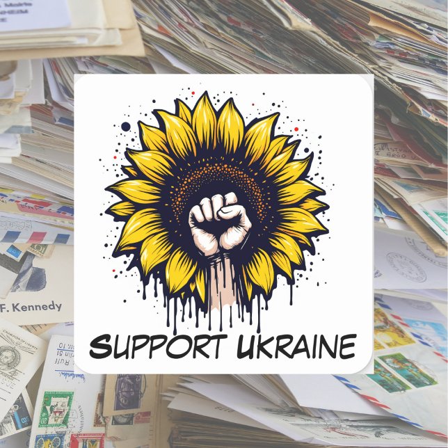 Sticker Carré Soutien customisé pour Ukraine Tournesol & Poing (Créateur téléchargé)
