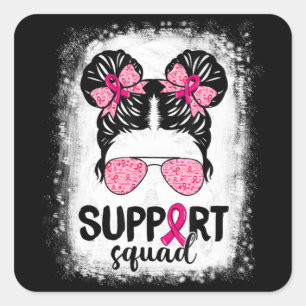 Sticker Carré Soutien Squad Messy Bun Pink Warrior Cancer du sei