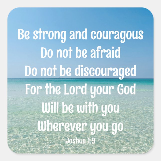 Sticker Carré Soyez Forte Inspiration Bible Verse Beach (Devant)