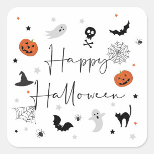 Sticker Carré Soyons éffrayants de la fête d'Halloween blanc