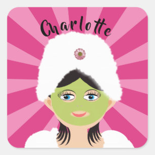 Sticker Carré Spa Pamper Girly Kids mignonne Bonne fête d'annive