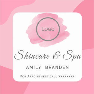 Sticker Carré Spa texte bleu rose aquarelle