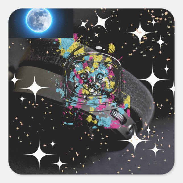 Sticker Carré Space cat (Devant)